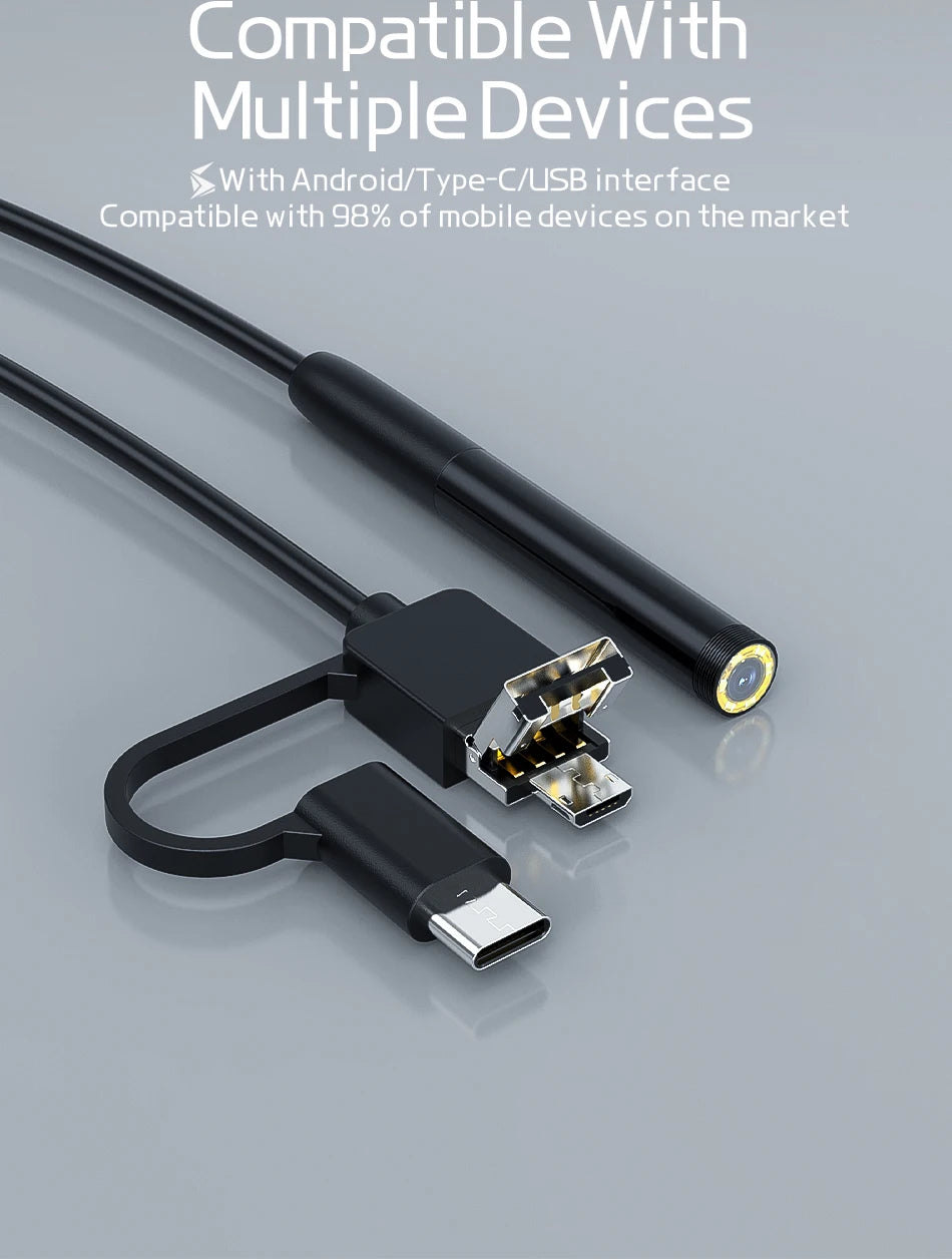 8mm Endoscope Camera 720P HD USB Endoscope With 8 LED 1/2/5/10M Flexible Cable Waterproof Inspection Borescope for Android PC