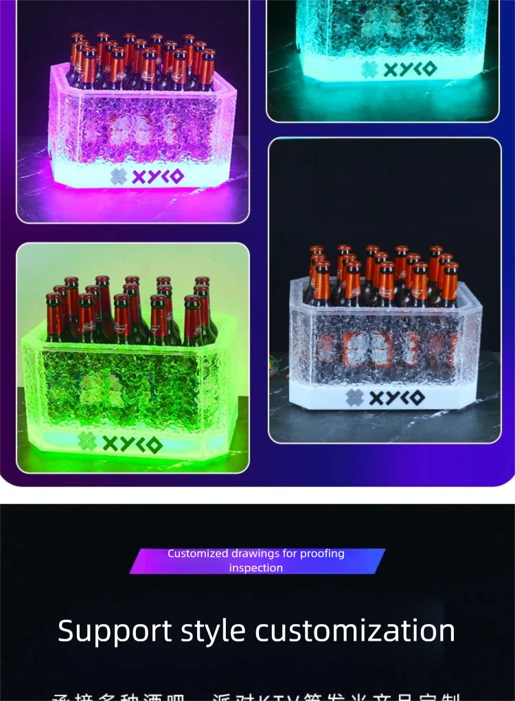 LED Rechargeable Glowing Ice Bucket, Bar KTV Champagne Bucket, Nightclub Dedicated Beer Bucket,Wine Bottle Storage Container