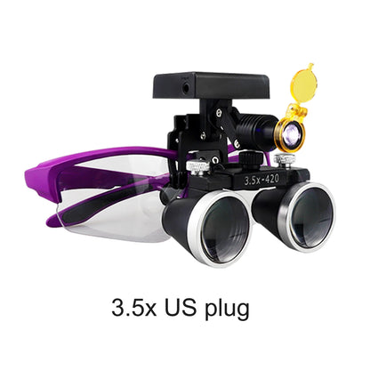 2.5X/3.5X 420mm Dental Loupe Magnifier Binocular Magnifier Surgery Surgical Operation Loupe with Spotlight Head Light 5W LED