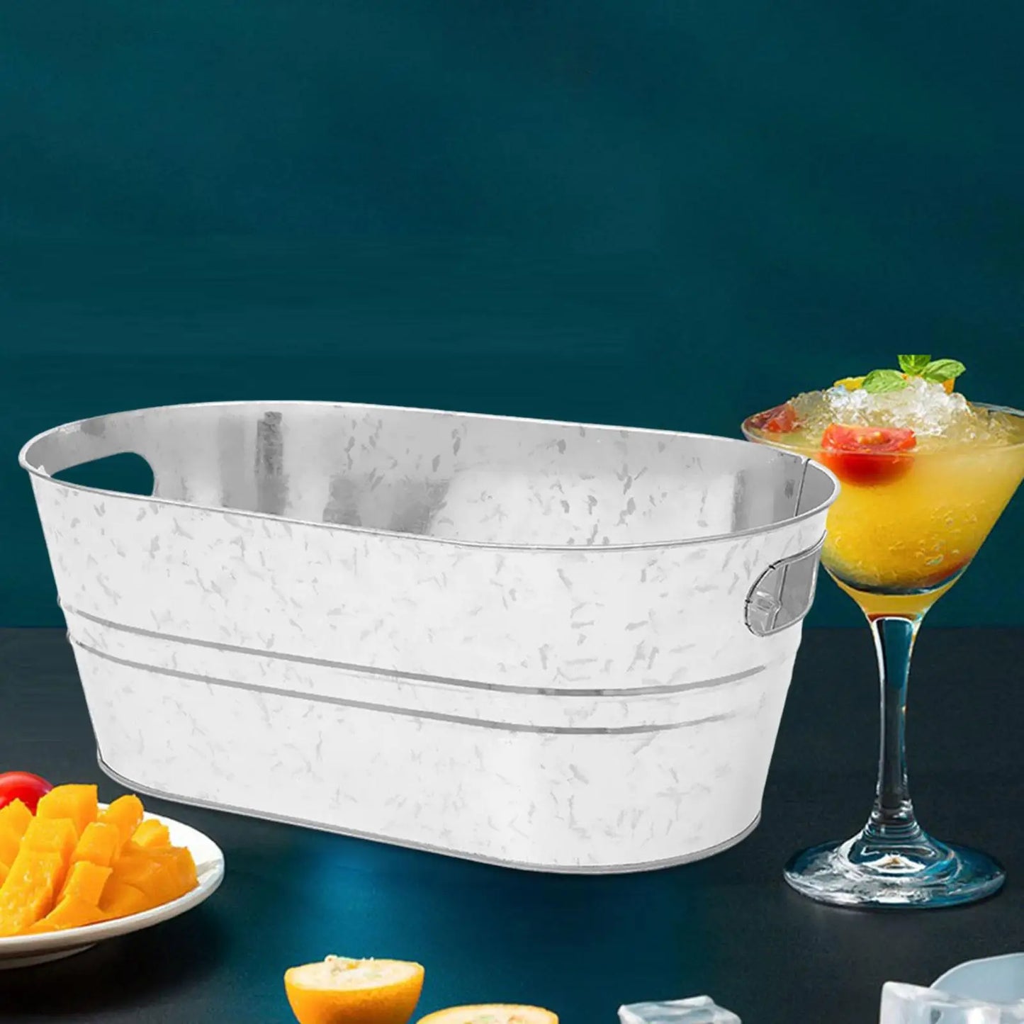 Galvanized Steel Metal Oval Tub Beer Champagne Cocktail Cooler Galvanized Bucket for Home Parties Home Swim Pool Party