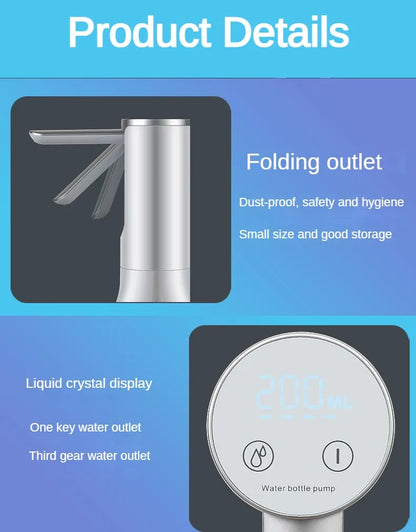 Electric Water Gallon Bottle Pump Automatic Water Dispenser Pump 19 Liters Foldable Desktop Water Bottle Pump USB Rechargeable