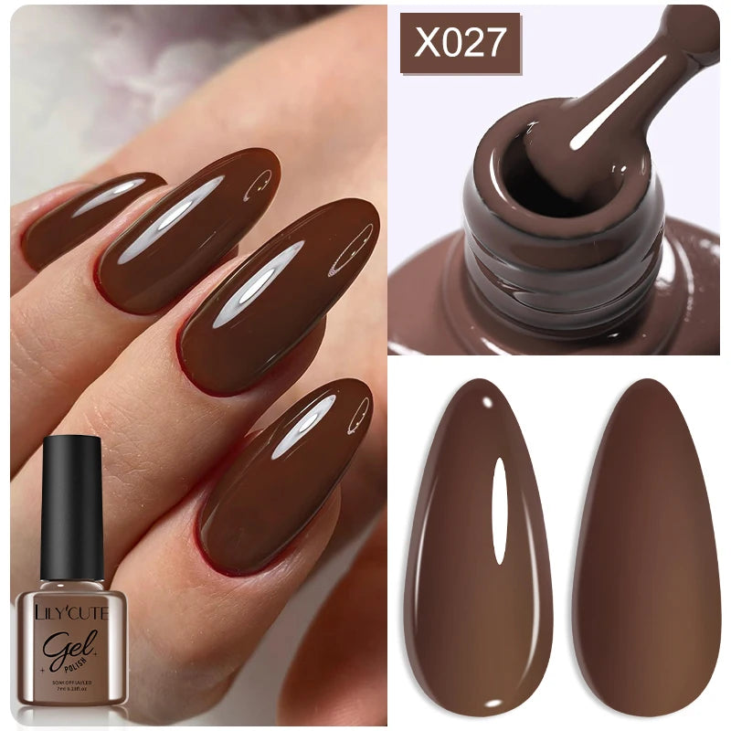 LILYCUTE 7ml Brown Red Purple Nail Gel Polish Coffee Color Series Semi Permanent UV Gel Soak off Nail Gel Varnishes For Nail Art