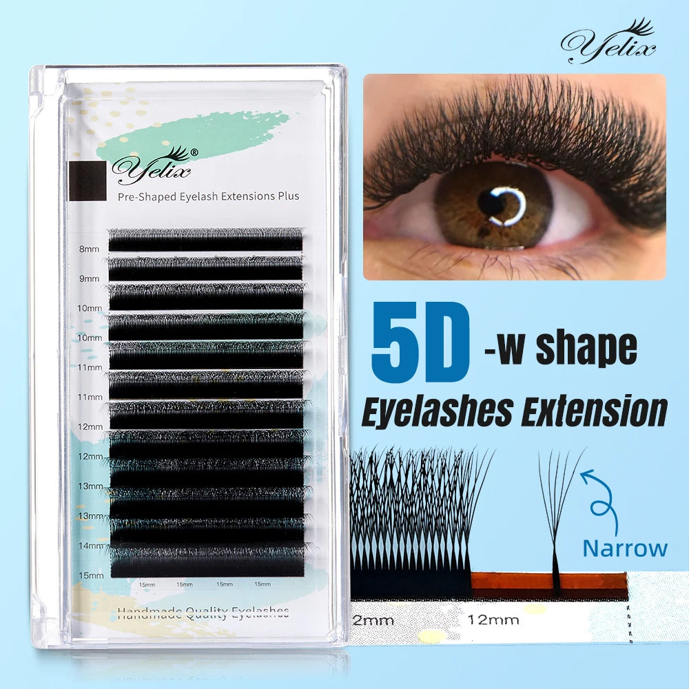 Yelix Narrow 5D Lashes Smaller Spacing 5D W Shape Eyelash Extension Premade Natural Soft Small Fan Mesh Volumen Lashes