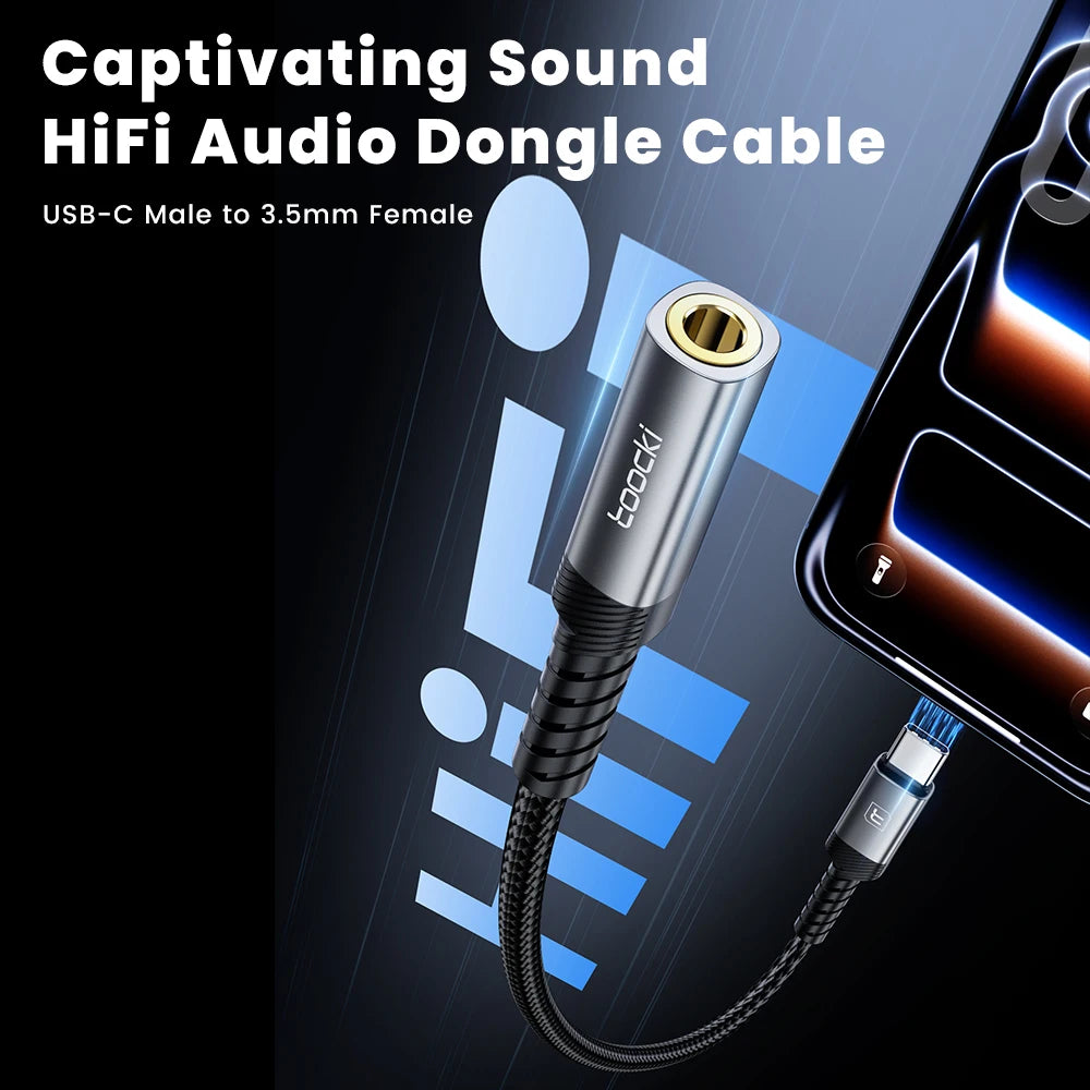 Toocki iP/USB Type C to 3.5mm Jack HiFi Audio Dongle Cable Adapter Male to Female Headphone AUX Converter for Xiaomi POCO iPhone