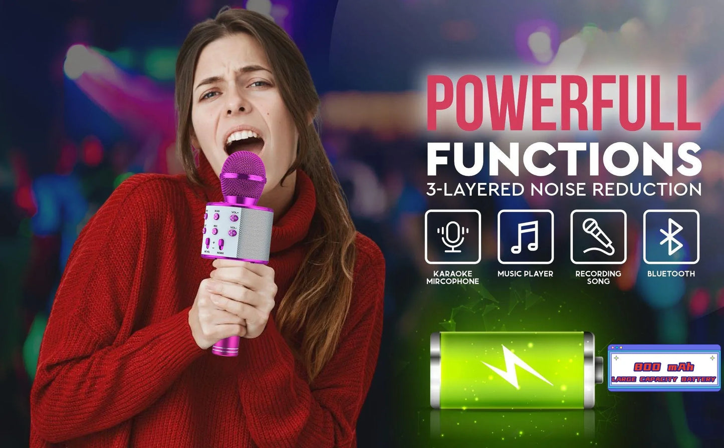 Karaoke Microphone, Portable Wireless Bluetooth Karaoke Mic for Adults&Kids Outdoor Party, Karaoke Machine for All Smartphone