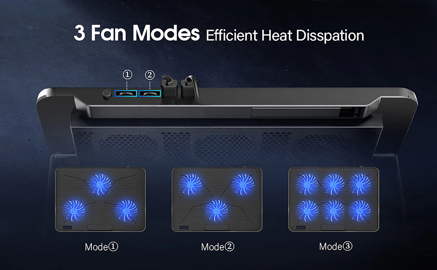 Coolcold 15.6-17.3inch Laptop Cooling Pad with 6 Quiet Fans,7 Height Wind Speed Adjustable,Laptop Cooer With Mobile Phone holder