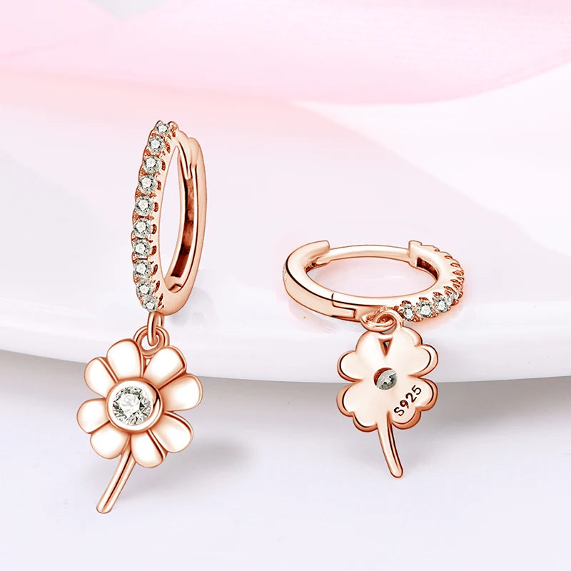 Hot Sale 925 Sterling Silver Spring Zircon Sunflower Stud Earrings For Women 2023 Trending Fashion Jewelry mother's day gift