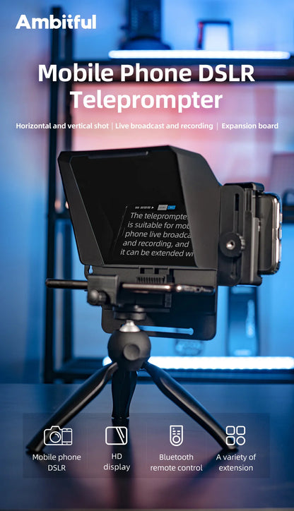 Ambitful Phone and DSLR Recording Mini Teleprompter Portable Inscriber Mobile Teleprompter Artifact Video With Remote Control