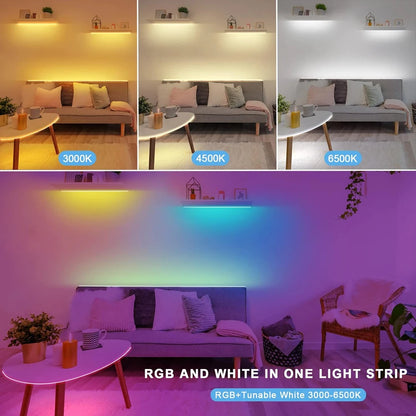 5m 10m 20m RGB+CCT LED Strip 24V 5050 Colorful+Dual White Flexible Dimmable Room Decor Party Light 2.4G RF Touch Panel Remote