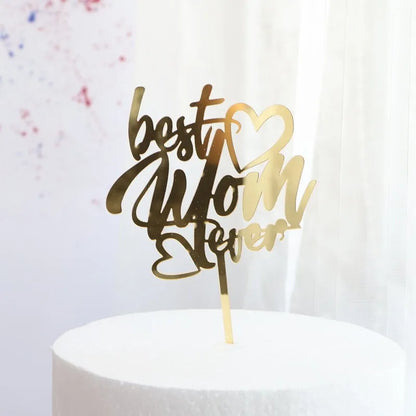 New Happy Mother's Day Birthday Cake Topper Gold High-grade Acrylic MOM Party Cake Toppers Mother's Day Gifts Dessert Decoration