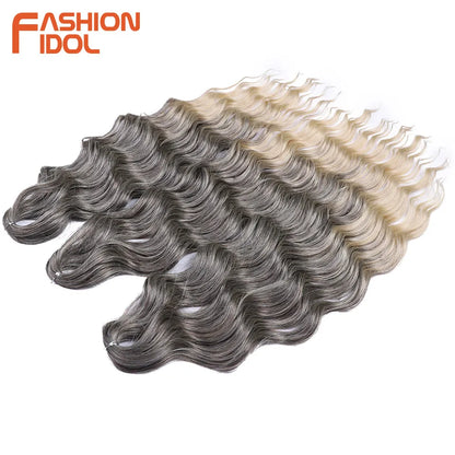 Anna 24 Inch Synthetic Hair Water Wave Braiding Hair Extensions Ombre Blonde Deep Wave Afro Curl Twist Crochet Hair for Women