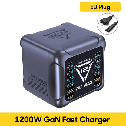 800W GaN Charger USB C Fast Desktop 10-port USB Type C PD3.1 Charger Fast Charging for iPhone 16 15 14 Samsung S24 Xiaomi Laptop