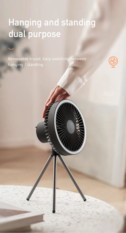 DQ212 Air Cooling Fan USB Chargeable Desk Tripod Stand with Night Light Portable Outdoor Camping Ceiling Fan Home Appliances