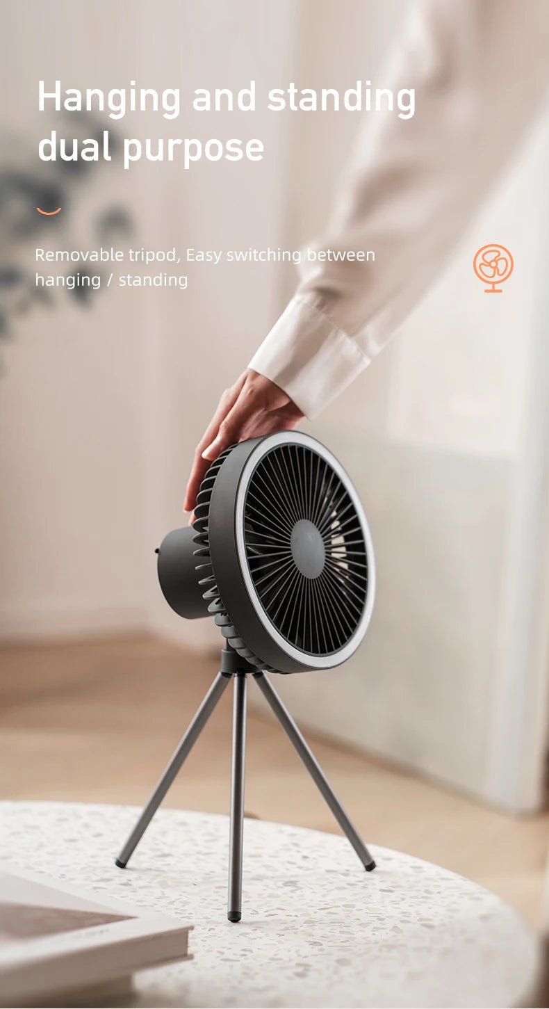 DQ212 Air Cooling Fan USB Chargeable Desk Tripod Stand with Night Light Portable Outdoor Camping Ceiling Fan Home Appliances