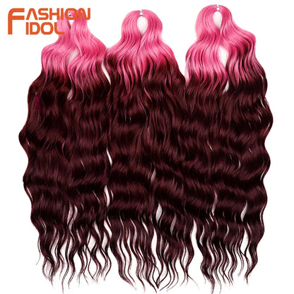 FASHION IDOL 24Inch Crochet Hair Synthetic Water Wave Braiding Hair Extensions Ombre Rainbow color Fake Hair Deep Wave Curl Hair