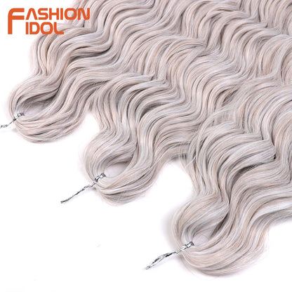 FASHION IDOL 24Inch Crochet Hair Synthetic Water Wave Braiding Hair Extensions Ombre Rainbow color Fake Hair Deep Wave Curl Hair