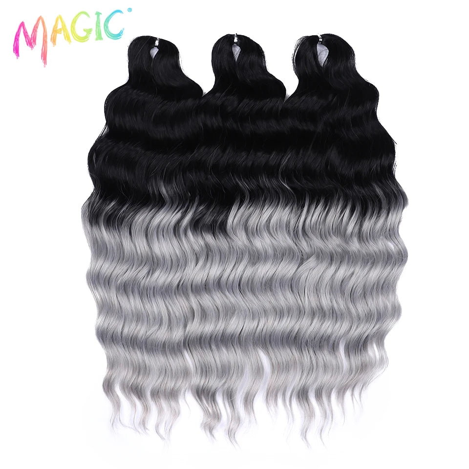 Anna Synthetic Hair 24 Inch Water Wave Braiding Hair Extensions Ombre Blonde Deep Wave Afro Curl Twist Crochet Hair for Women