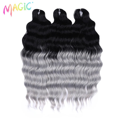 Anna Synthetic Hair 24 Inch Water Wave Braiding Hair Extensions Ombre Blonde Deep Wave Afro Curl Twist Crochet Hair for Women