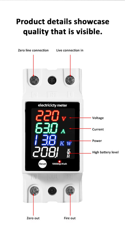 ZS-6035VAKW Digital Energy Meter Din Rail Electricity Usage Monitor AC30-400V Voltmeter Ammeter Watt Kwh Frequency Power Meter