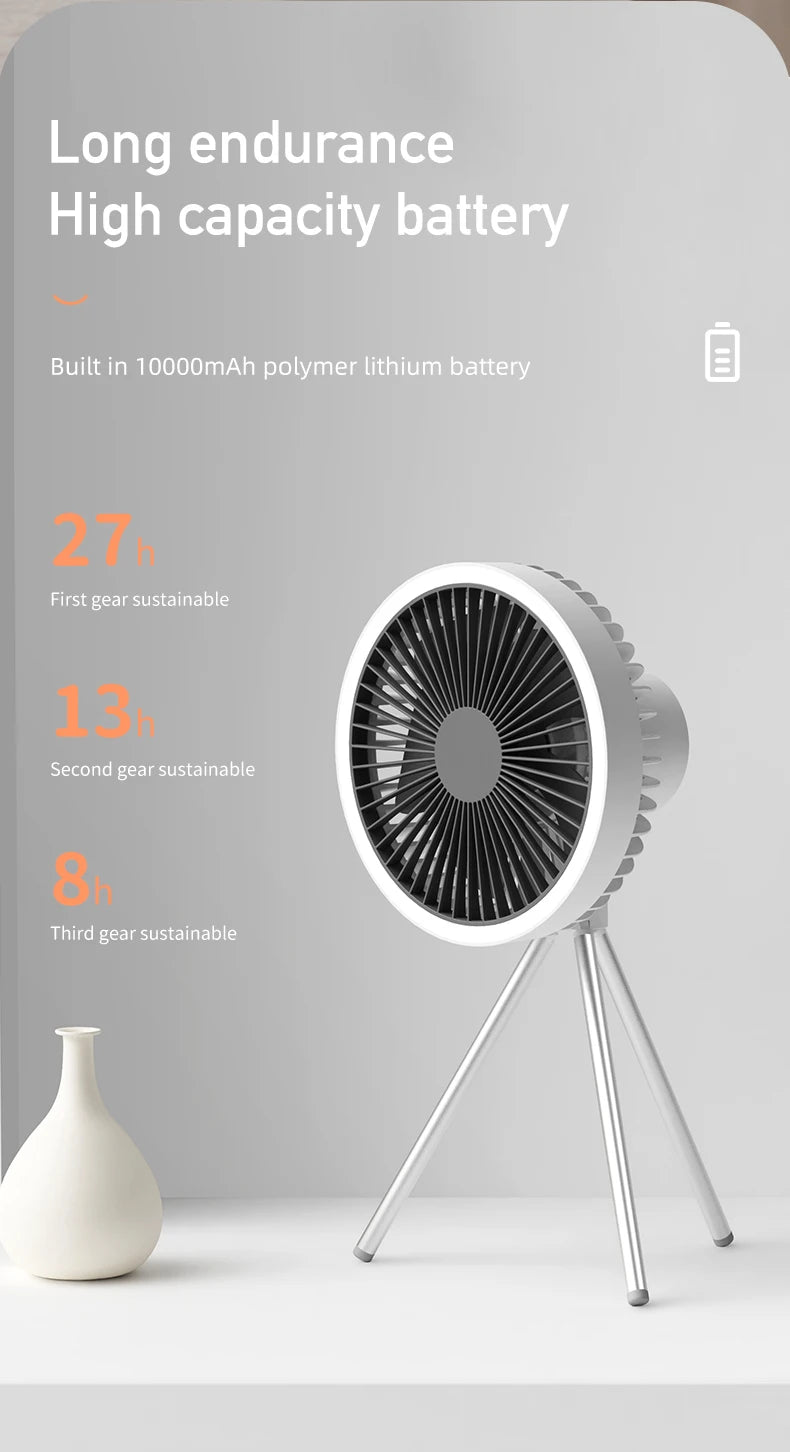 DQ212 Air Cooling Fan USB Chargeable Desk Tripod Stand with Night Light Portable Outdoor Camping Ceiling Fan Home Appliances