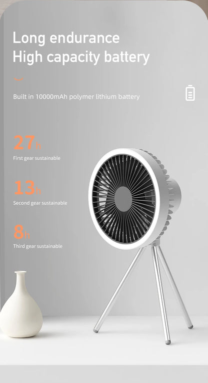 DQ212 Air Cooling Fan USB Chargeable Desk Tripod Stand with Night Light Portable Outdoor Camping Ceiling Fan Home Appliances