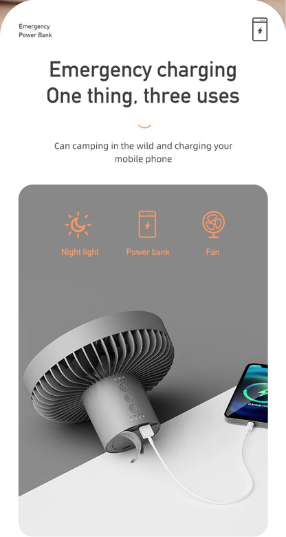 DQ212 Air Cooling Fan USB Chargeable Desk Tripod Stand with Night Light Portable Outdoor Camping Ceiling Fan Home Appliances