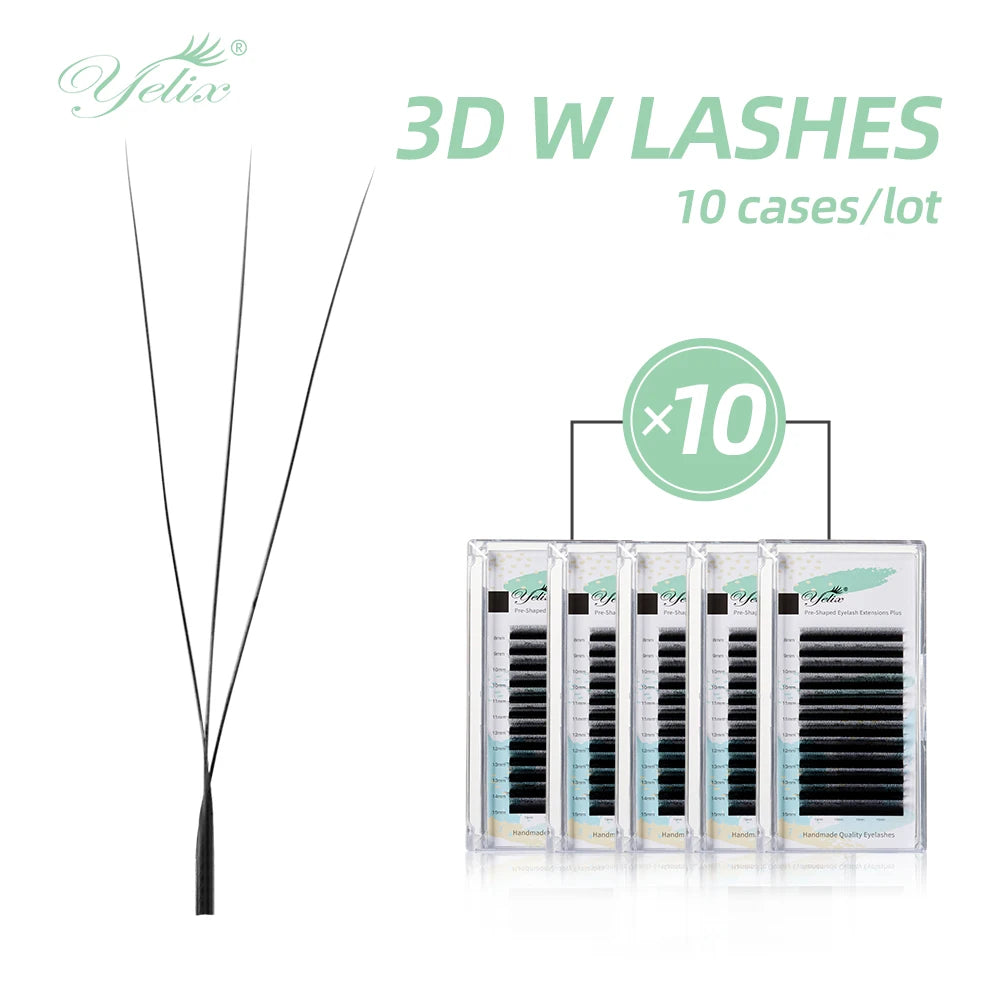 Yelix 10 Cases 3D W Shaped Lashes Smaller Spacing Eyelashes Extension Natural Soft Lashes Premade Volume Fans Eyelashes