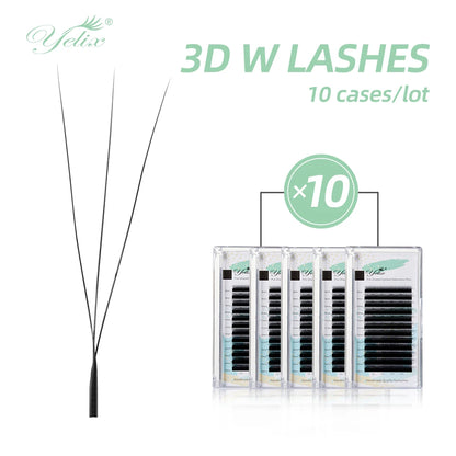 Yelix 10 Cases 3D W Shaped Lashes Smaller Spacing Eyelashes Extension Natural Soft Lashes Premade Volume Fans Eyelashes