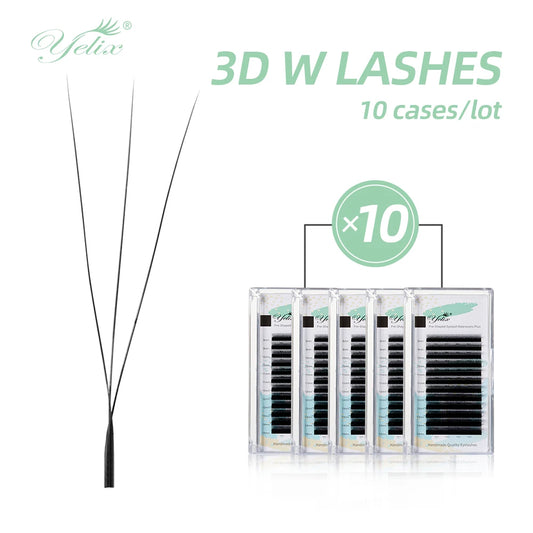 Yelix 10 Cases 3D W Shaped Lashes Smaller Spacing Eyelashes Extension Natural Soft Lashes Premade Volume Fans Eyelashes