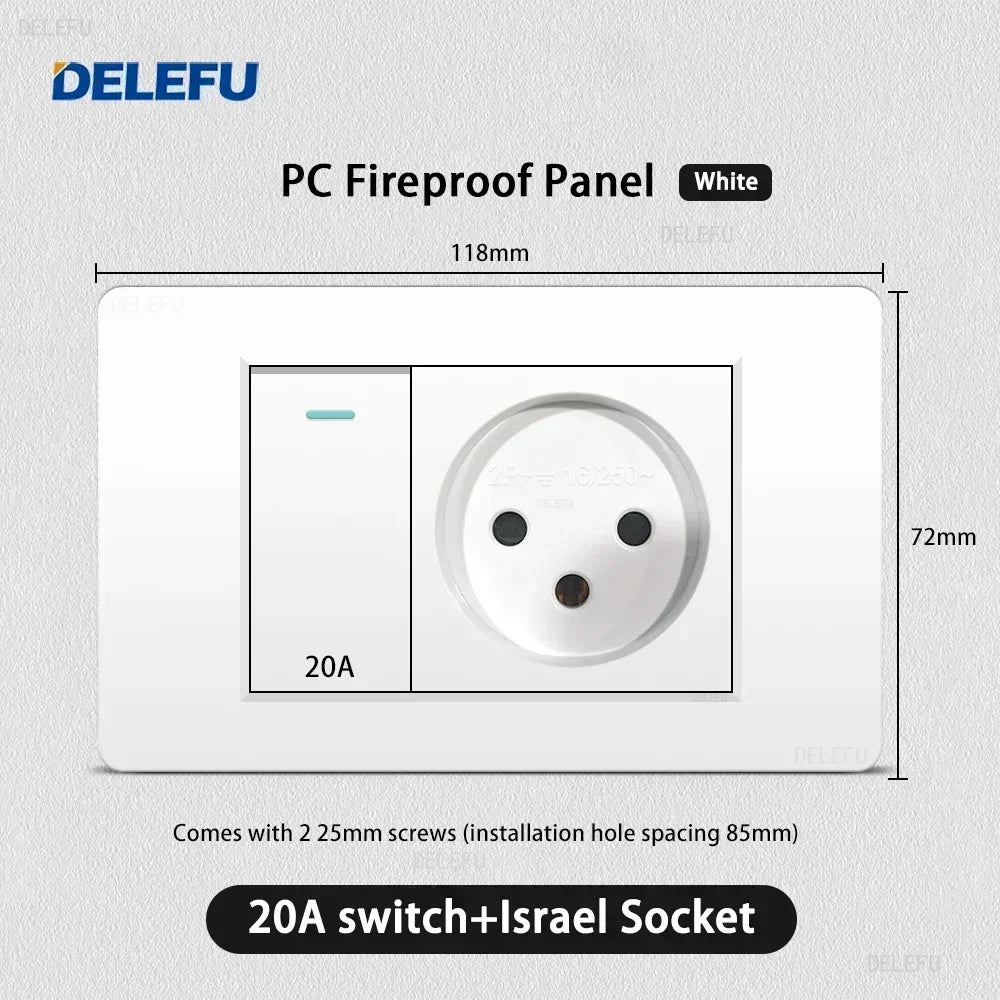 DELEFU White Retardant PC Israel USB Type C Fast Charging Wall Socket Light Tuya Wifi Smart Switch Sat TV Tel Doorbell Curtain