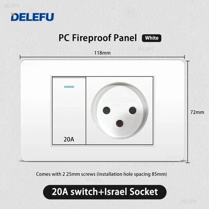 DELEFU White Retardant PC Israel USB Type C Fast Charging Wall Socket Light Tuya Wifi Smart Switch Sat TV Tel Doorbell Curtain