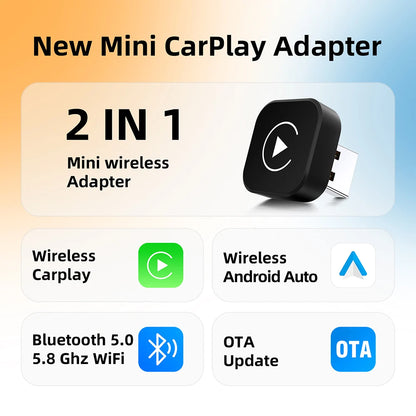 Carplay Wireless Adapter Android Auto 2in 1 Smart Dongle 2025 5G WIFI For iphone Android Phone For Volvo Benz Mg Kia Chery VW