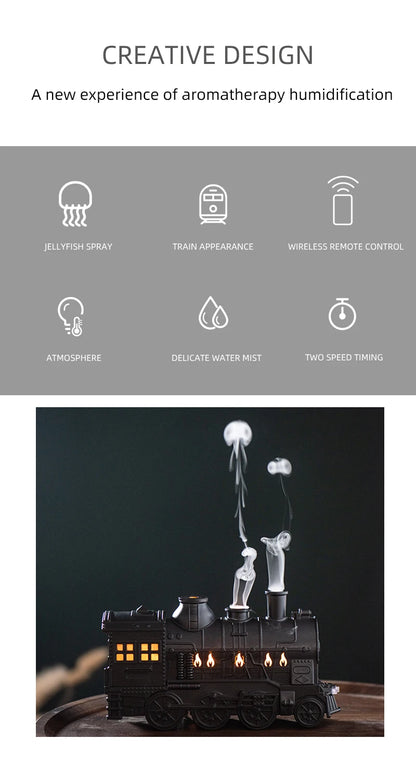 Retro Mini Train Shape Aromatherapy Essential Oil Diffuser Ultrasonic Cool Mist Air Humidifier with Lamp Aroma Difusor Atomizer