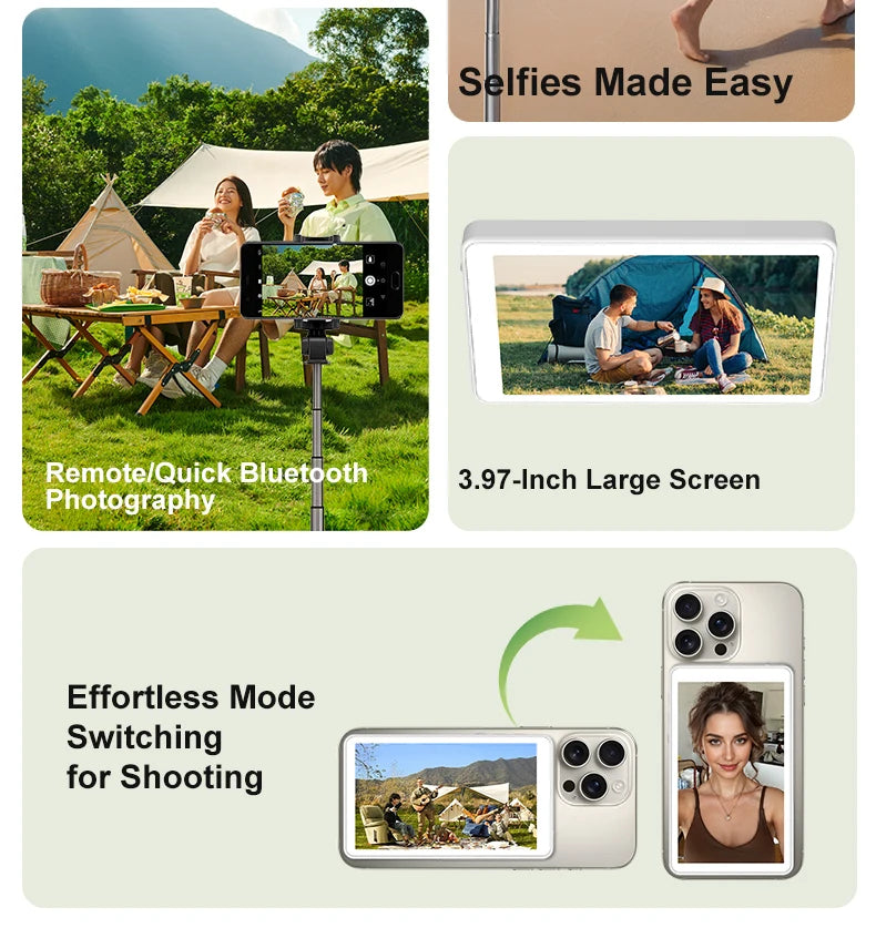 Magnetic Phone Monitor - Real-Time Selfie/Rear Cam - 4K Streaming Assistant - Wide Angle - Fits Most Phones