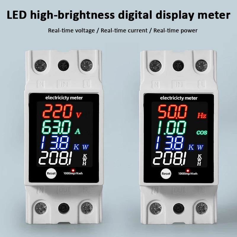 ZS-6035VAKW Digital Energy Meter Din Rail Electricity Usage Monitor AC30-400V Voltmeter Ammeter Watt Kwh Frequency Power Meter