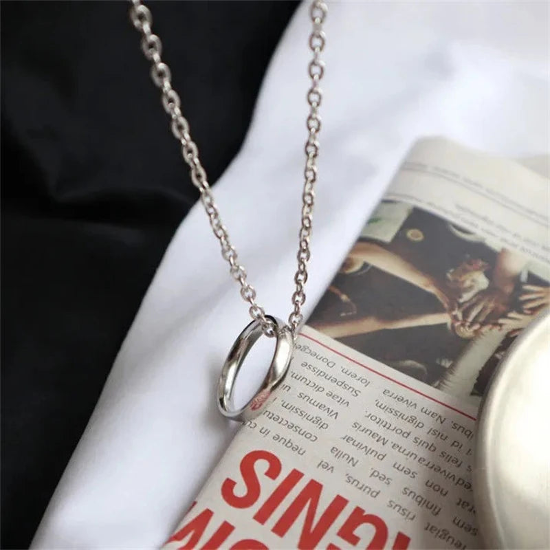 Fashion Titanium Steel Ring Pendant Necklace Metal Silver Couple Chain Necklace Men Women Hip Hop Jewellery Gift