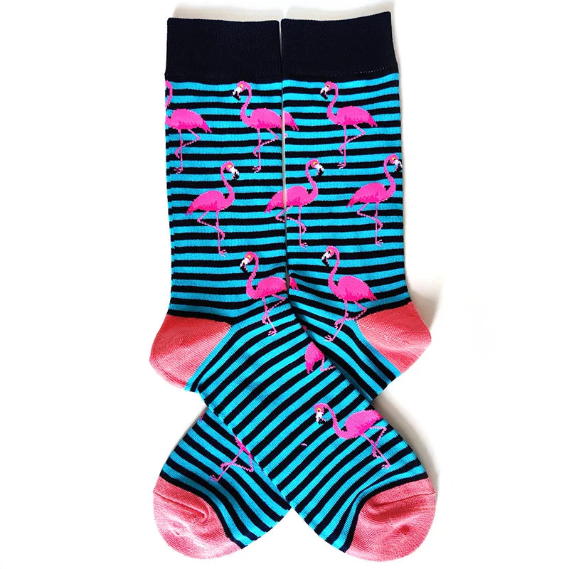 58 Style Cartoon Men Socks Fish bird parrot shark Theme Cotton Novelty Funny Hip Hop Trend Street Long Socks