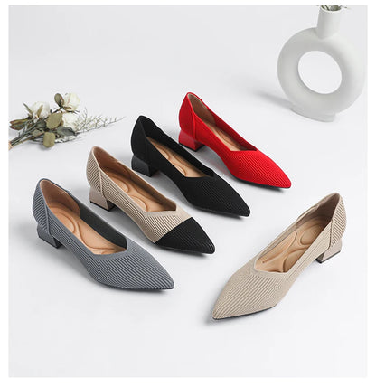 2025 New Women's High Heels Large 42/43 Fashion Pointed Anti slip Rubber Bottom Knitted Breathable Shoes