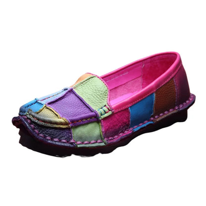 Koznoy 2.5cm Native Flats Shoes Women Natural Cow Genuine Leather Big Size Mixed Color Soft Soled Loafer Ethnic Moccasins Comfy