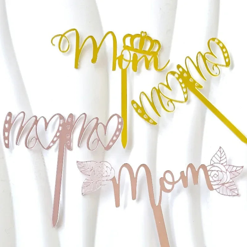New Happy Mother's Day Birthday Cake Topper Gold High-grade Acrylic MOM Party Cake Toppers Mother's Day Gifts Dessert Decoration