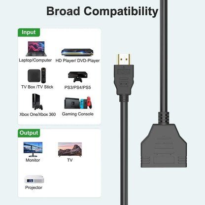 1 in 2 Splitter HD Male To 2 Female Cable 1080P HDTV Splitter Adapter Male To 2 Female Head Adapter HDTV Conversion Cable 30CM