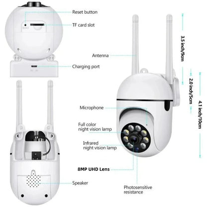 8MP Wireless IP Outdoor Security Surveillance Camera PTZ with 4X Zoom AI Human Tracking Two-way Audio HD Night Vision Color
