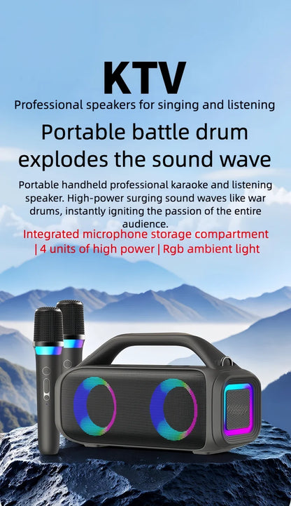 Karaoke Machine for Adults, Portable Bluetooth Speaker with 2 Wireless Microphones, Portable PA System with Disco Lights