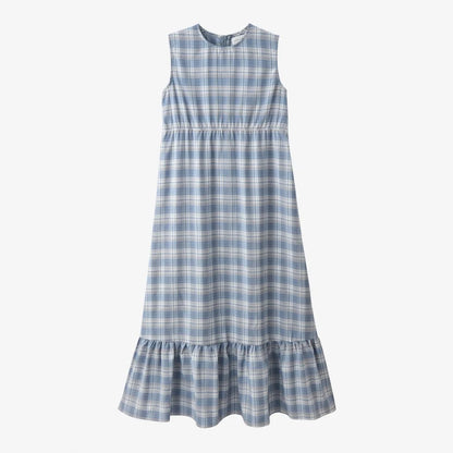 AS  SS26 summer Teen Girls Blue Knitted Cardigan + Plaid Sleeveless Maxi Dress holiday looks