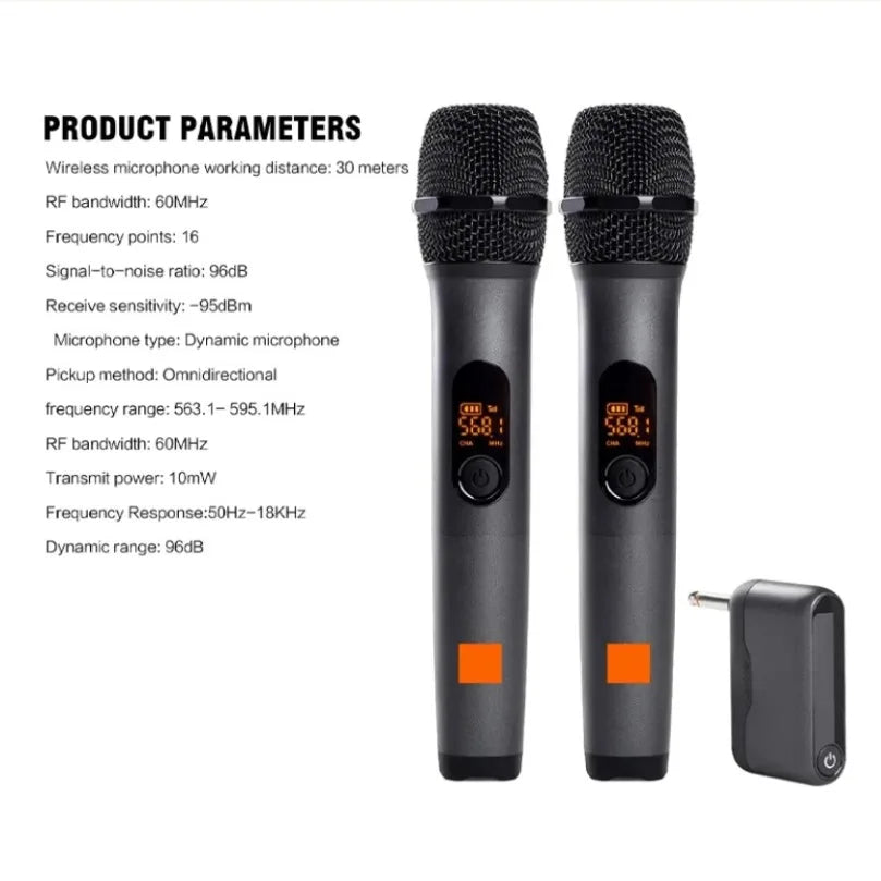 Microphone Wireless UHF 2 Channel Karaoke System Built-in Lithium Battery Cordless Handheld Mic For JBL Church Party Speaker