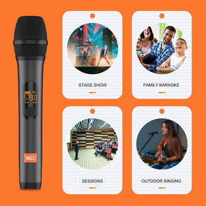 Karaoke Microphone Wireless M23 UHF 2 Channel System Built-in Lithium Battery Cordless Handheld Mic For Church Party Speaker