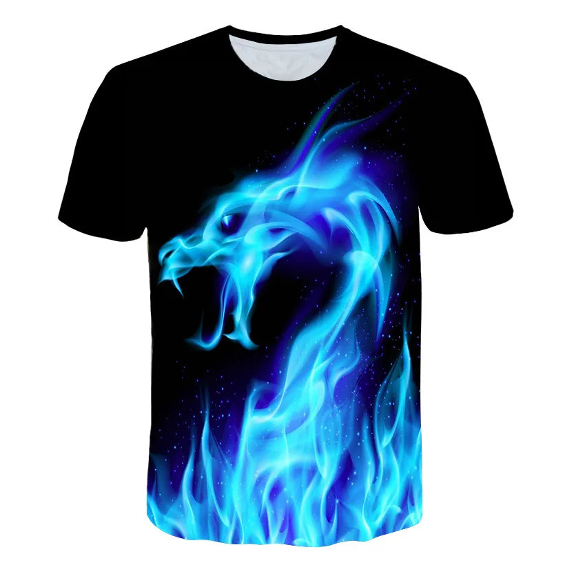 T-Shirts Flames Summer Children's Clothing 3D Print Kids T Shirt Fashion Harajuku Street Casual Round Neck T-Shirt Boy Girl Tops