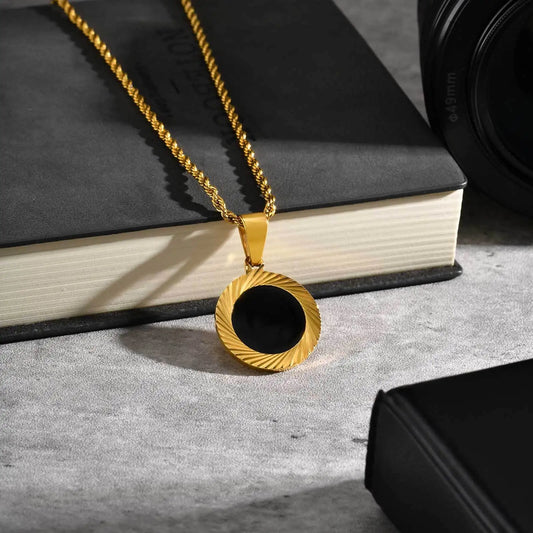 Punk Round Necklace for Men Boys,Embossing Radiation Sunburst Stainless Steel Necklace,Birthday Father Jewelry Gift