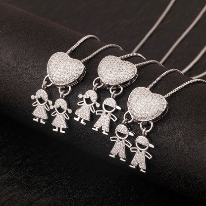 New Trendy Classic Design Shiny Crystal Zircon Charm Boy/Girl Pendant Necklaces For Women Mother's Day Chain Choker Jewelry Gift