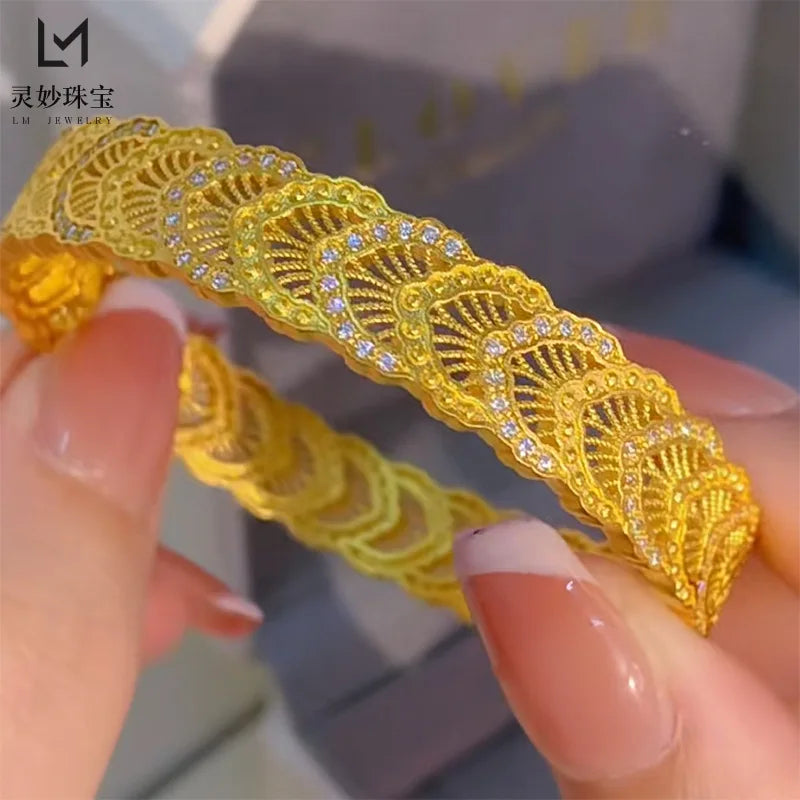 9999 24K real gold phoenix feather silk hollow bracelet wide-face open buckle to send girlfriend gifts to mother on Mother's Day
